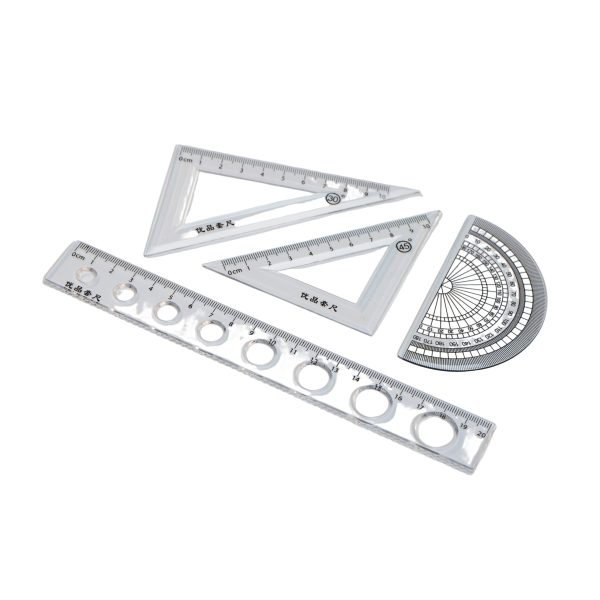 Ruler set, four piece set, straight ruler, triangle ruler, protractor, bagged multifunctional ruler set, wholesale